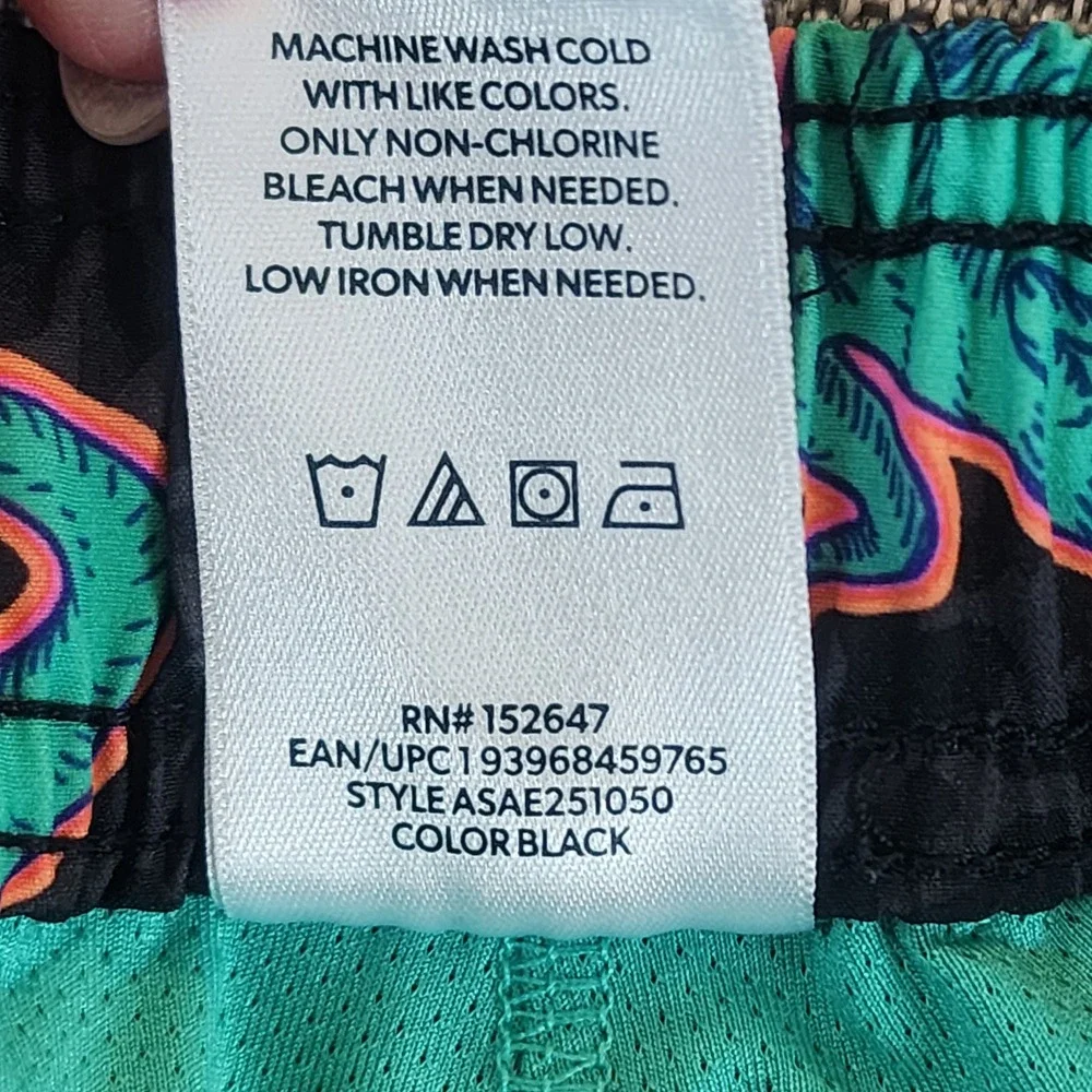 Member's Mark Mens M Resort Swim Trunk Black Green Dinosaur Print Board Shorts
